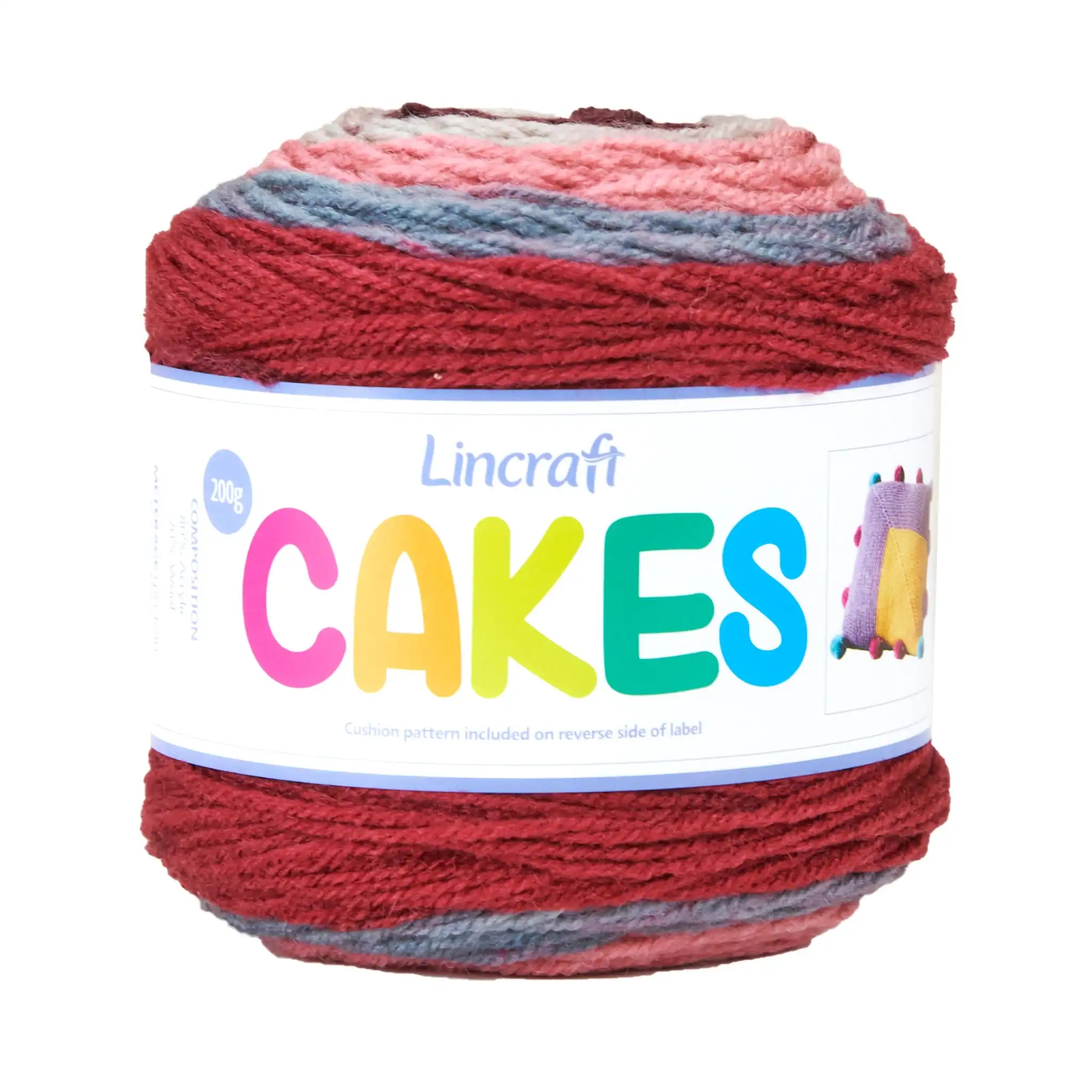 Lincraft Cakes Crochet & Knitting Yarn, Multi Pink/Grey- 200g