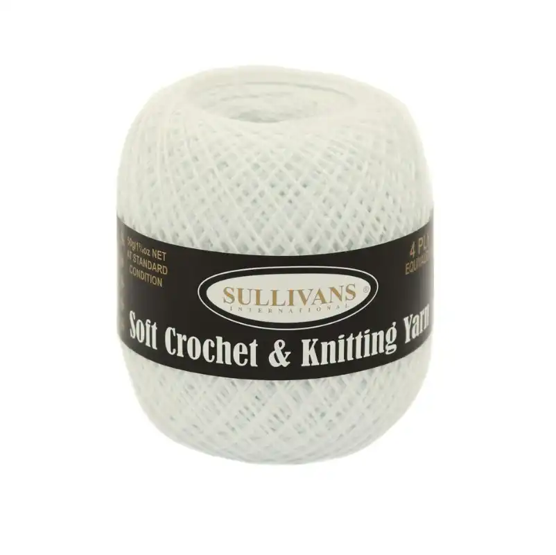 Makr Soft Crochet & Knitting Yarn 2ply, White- 50g Mercerised Cotton Yarn