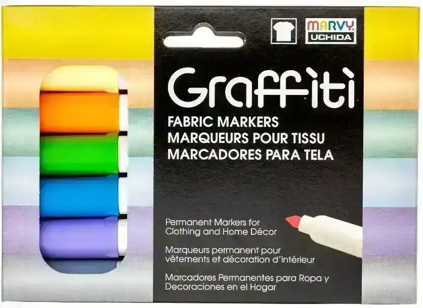 Marvy Uchida Graffiti Fabric Markers, Pastels- 6pk