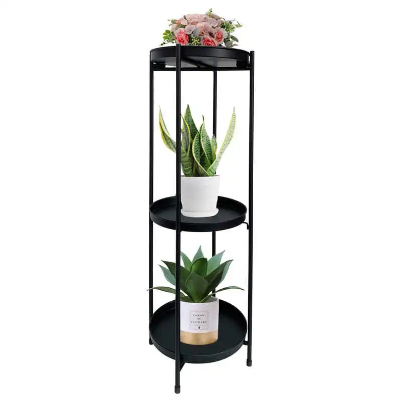 Willow & Silk 3-Shelf 81cm Black Round Metal Pot/Planter Stand