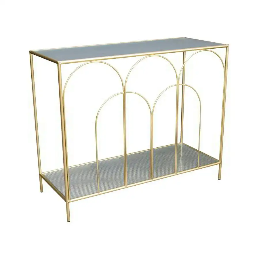 Arch Mirrored Console Table - Gold