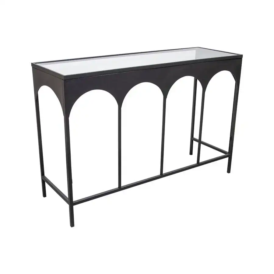 Black Arch Design Metal Glass Console Table