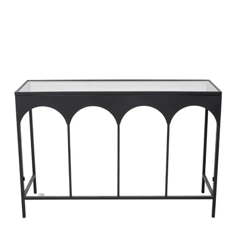 Willow & Silk Metal 120cm Black Arch Glass Top Console Table