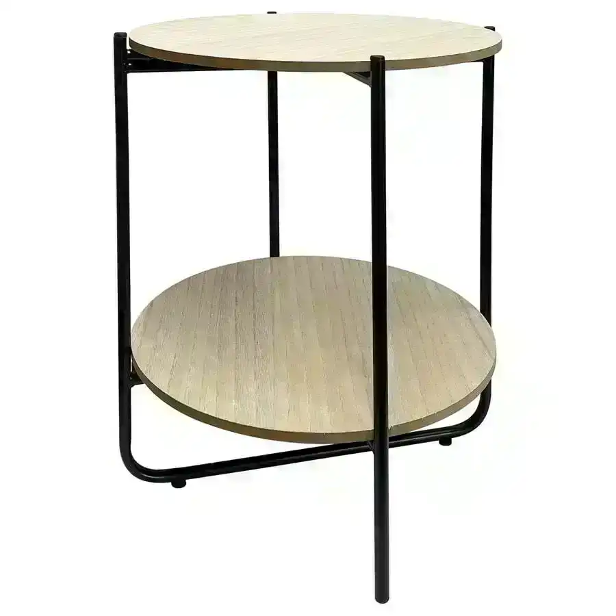 Round Metal MDF Side Table  w/ Shelf