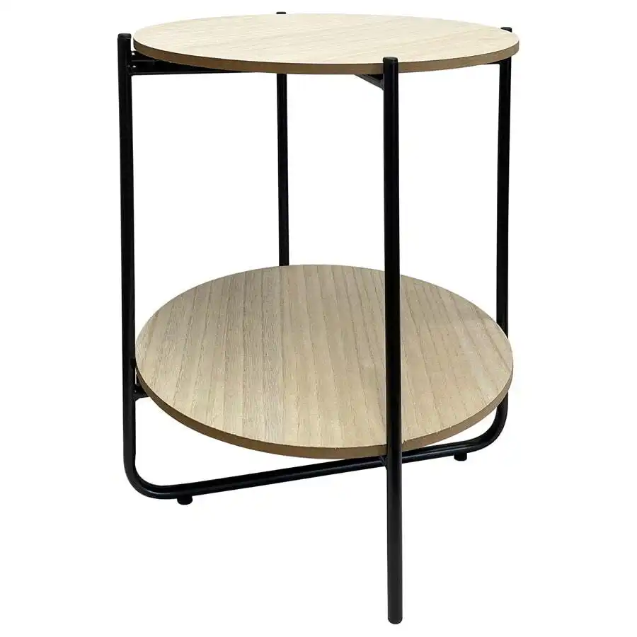 Round Metal MDF Side Table  w/ Shelf