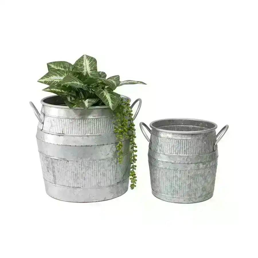 Willow & Silk Industro-Chic Barrel Pot Planter Set of 2