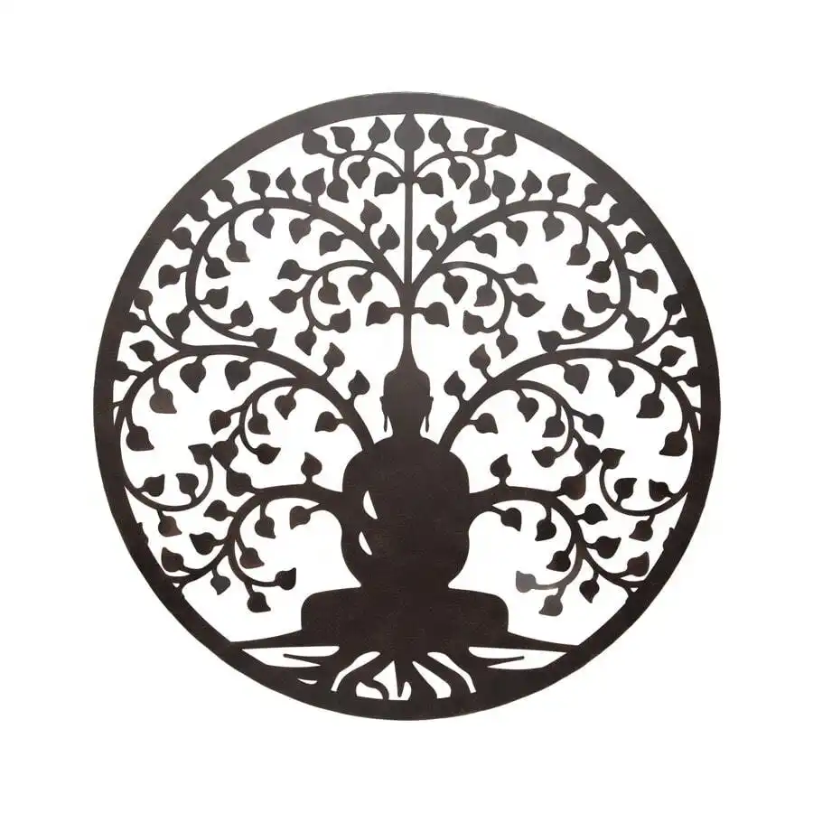 Willow & Silk Metal 80cm Meditating Buddha Serenity Tree Round Wall Art