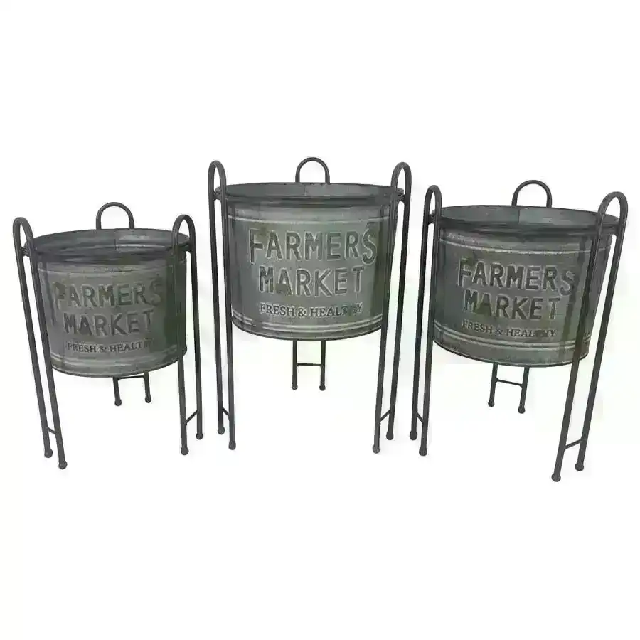 Willow & Silk Nested Farmers Market Planters on Stands Set/3