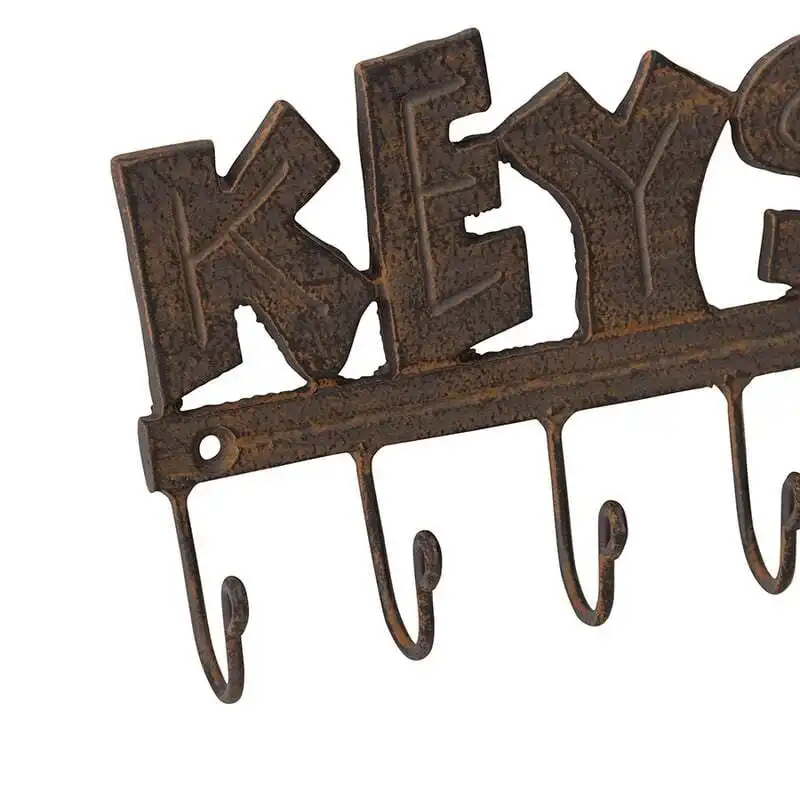 Willow & Silk Cast Iron 17cm Wall 'Keys' Sign 5 Hook Hanger/Organiser