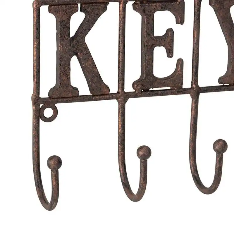 Willow & Silk Cast-Iron 21cm 'Keys' Sign 5-Hook Hanger/Organiser