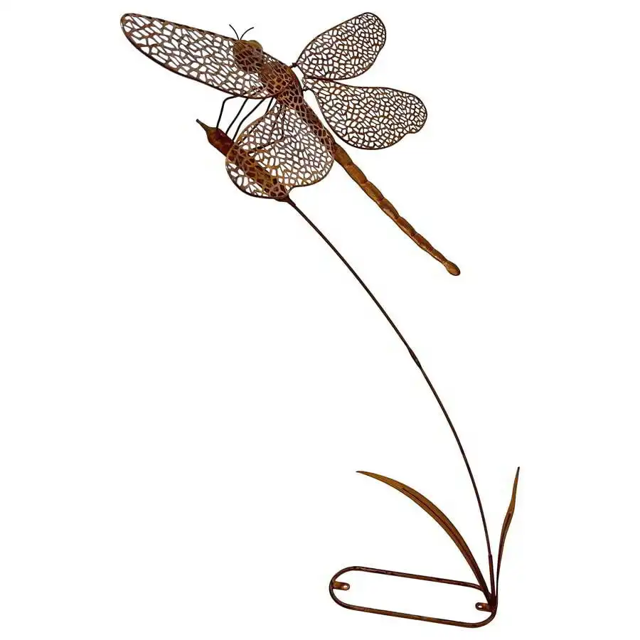Metal Figurine Flying Dragonfly Stake