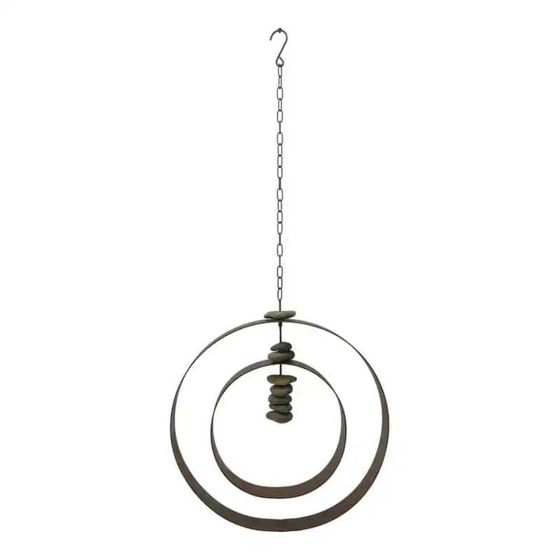 Willow & Silk Hanging Rustic Metal 55cm Serenity Circle w/ Stones Ornament