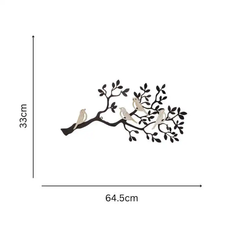 Willow & Silk Laser-Cut 64cm Tree of Life Branch w/ Birds Metal Wall Art