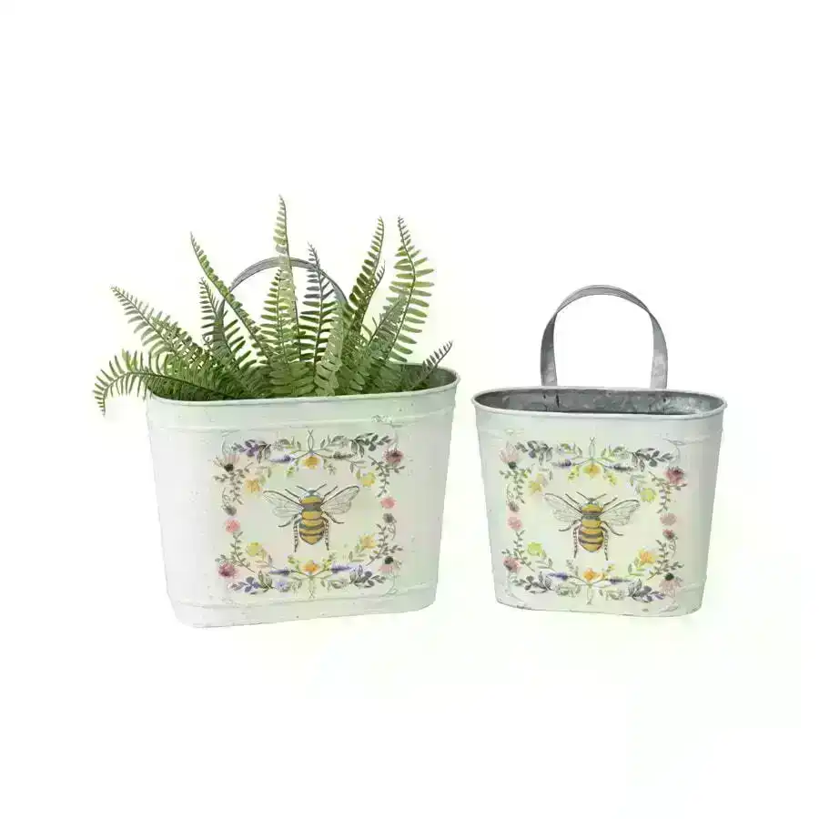 Willow & Silk Queen Bee Oval Pot Planter Buckets - Set of 2