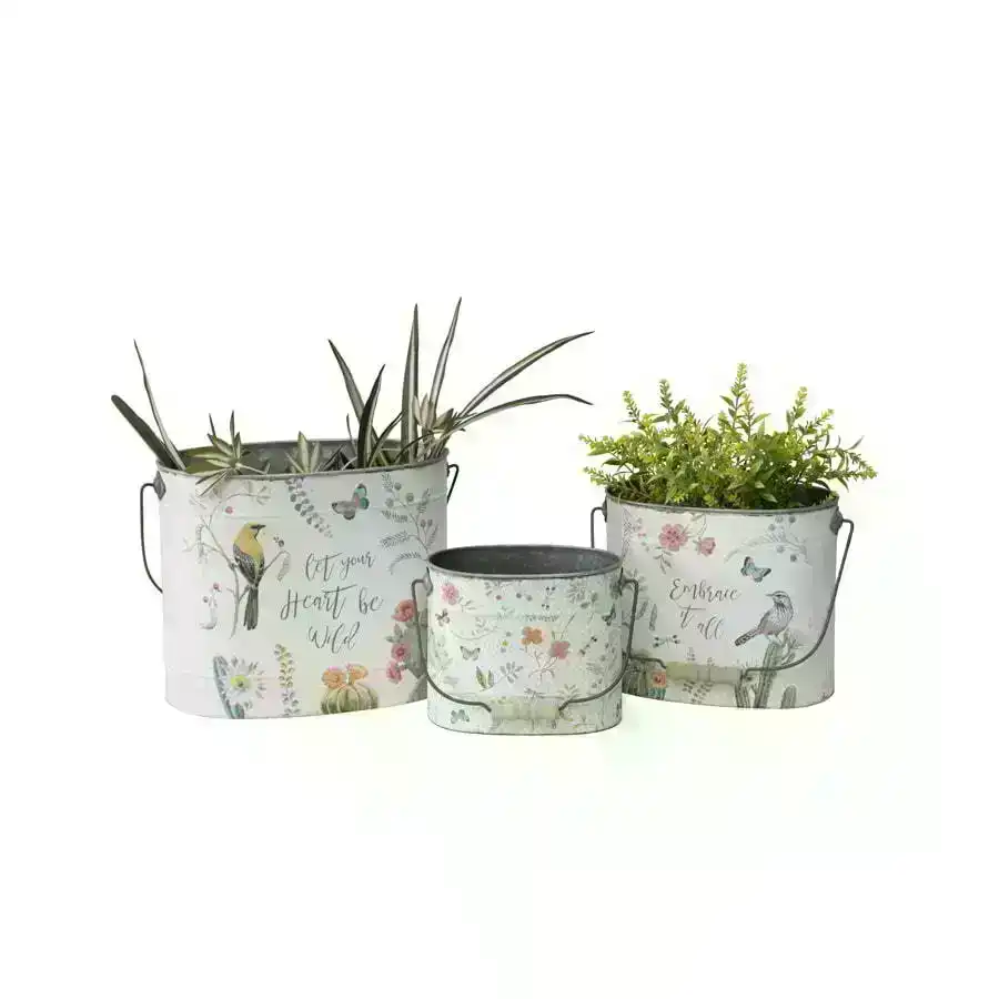 Willow & Silk Birds & Butterflies Pot Planter Buckets - Set of 3