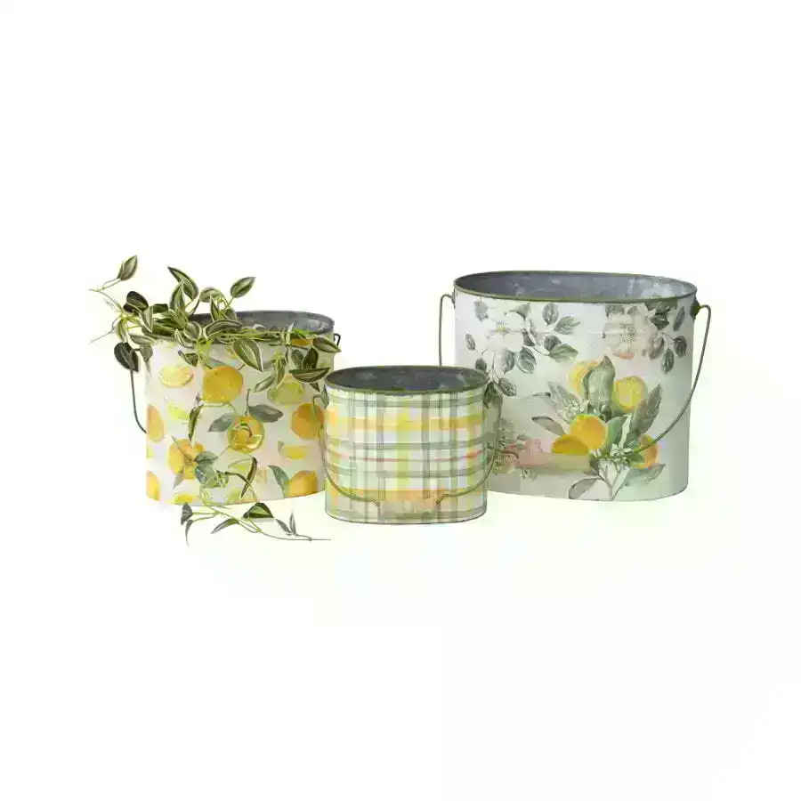 Willow & Silk Summer Lemons Pot Planter Buckets - Set of 3