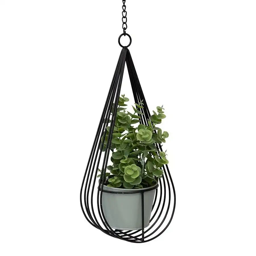 Black Hanging Cradle w/Pot & Chain Planter