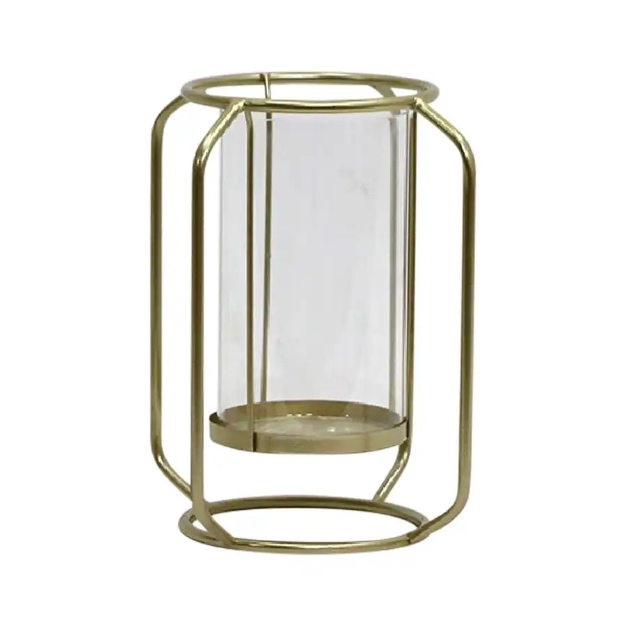 Willow & Silk Golden 24cm Metal/Glass Floating Pillar Candle Holder