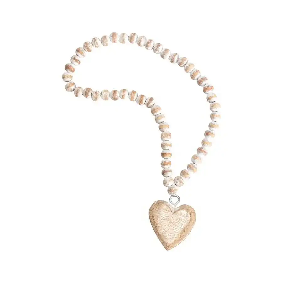 Willow & Silk Wooden Beads with Heart Ornament