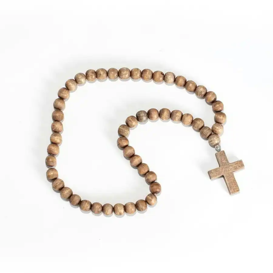 Wooden Beads Necklace w/Cross Ornament