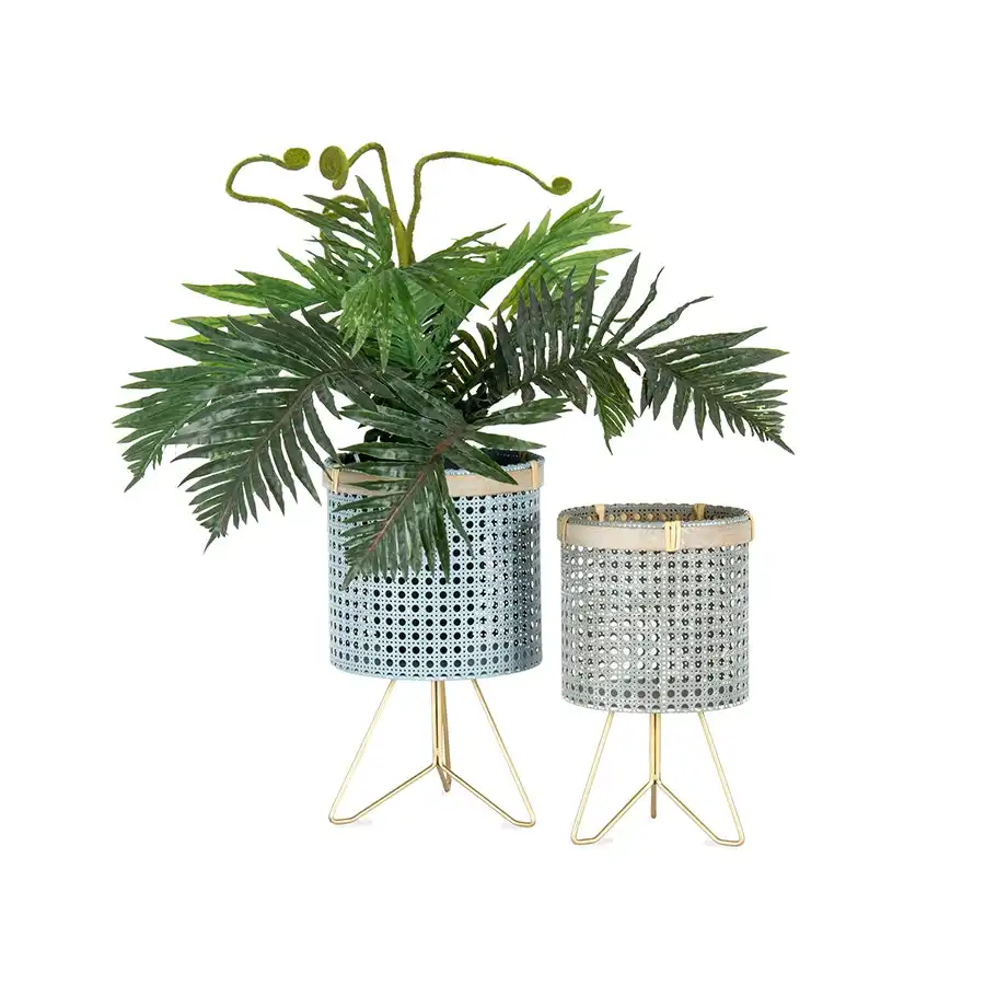 Willow & Silk Metal 32/28cm Set of 2 Cirque Footed Latticed Pot/Planters