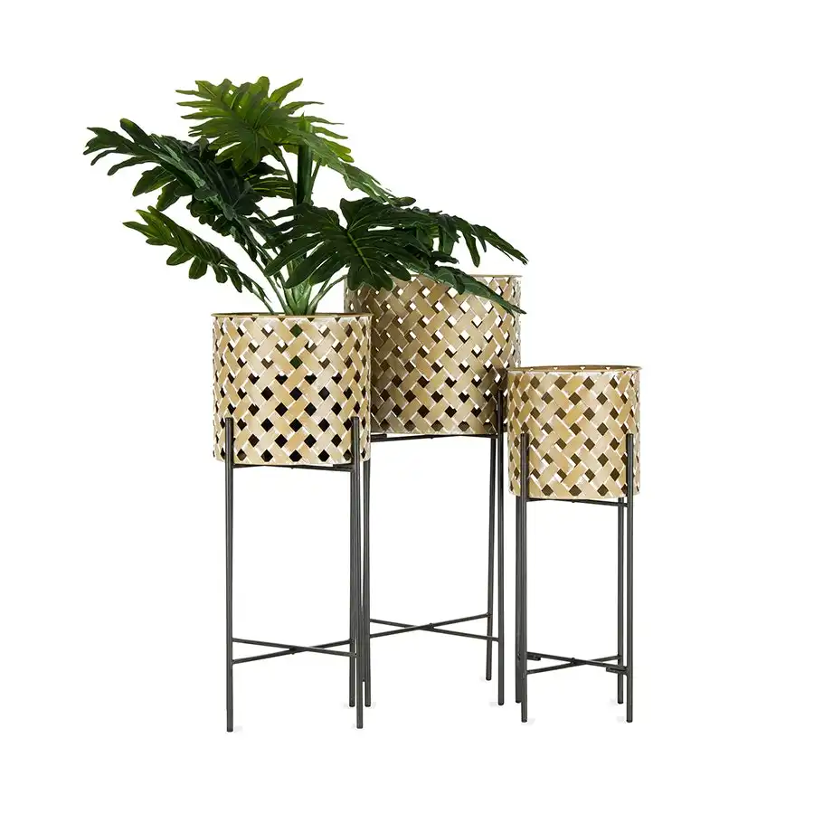 Willow & Silk Metal Weave 'Cane' Stilted Planter Set of 3