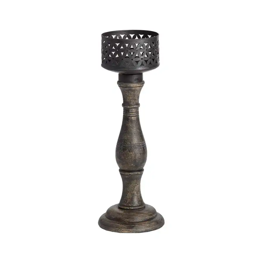 Handcrafted Long Chateau Pillar Candleholder 35cm