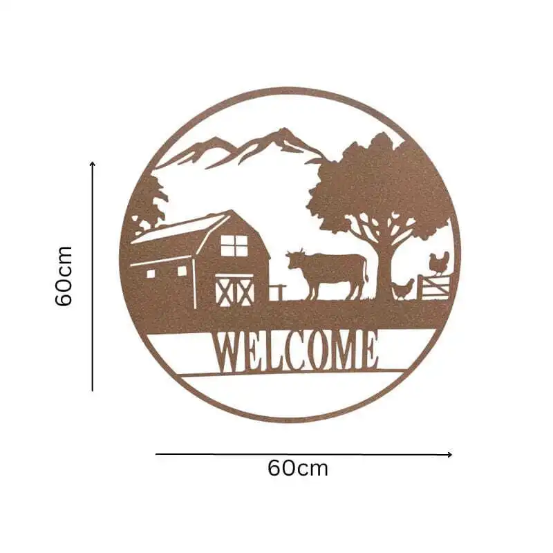 Willow & Silk Laser-Cut Metal 60cm Rustic Farmhouse 'Welcome' Sign Wall Art