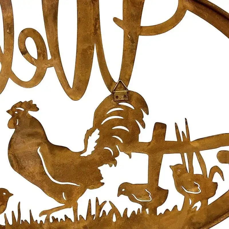 Willow & Silk Rusty Metal 60.5cm Chicken Family 'Welcome' Wall Art