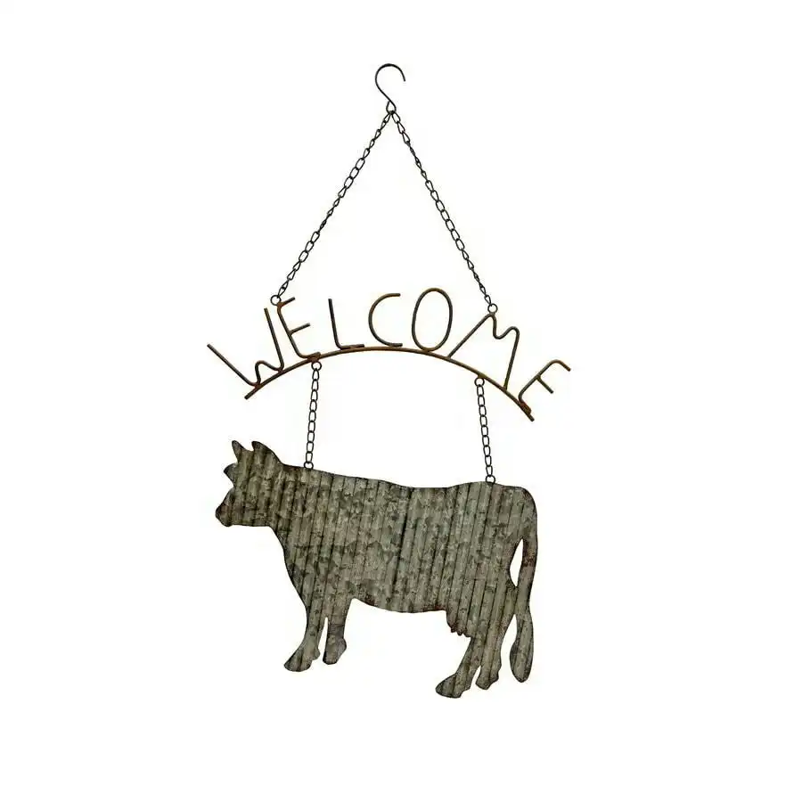 Willow & Silk Metal Décor Hanging Cow Welcome Sign