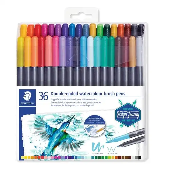 Staedtler Double-Ended Watercolour Brush Pen Box of 36- Assorted
