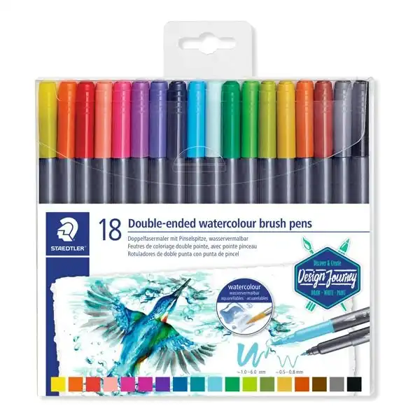 Staedtler Double-Ended Watercolour Brush Pen Box of 18- Assorted
