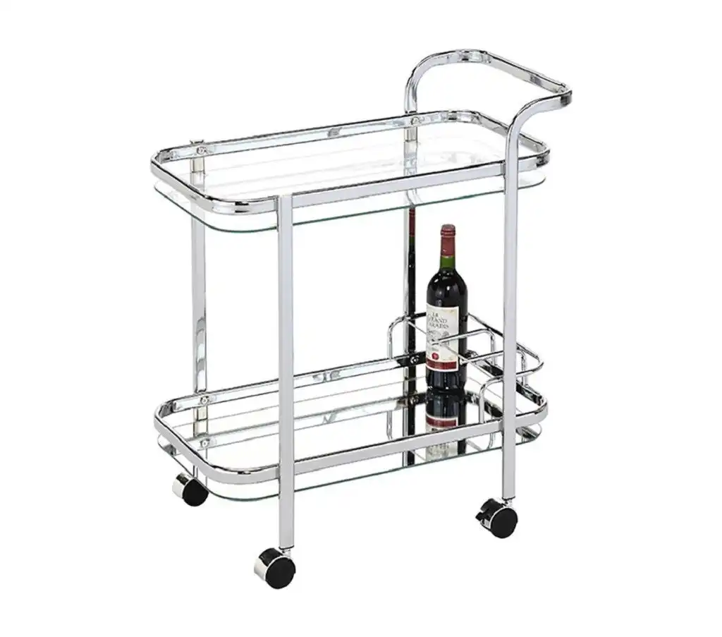 Swing Lounge Bar Cart W/ Bottle Holder - Silver Mirror