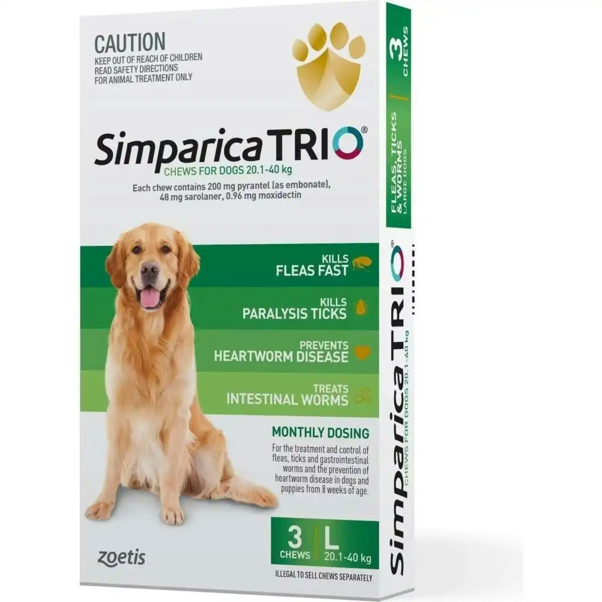 Simparica Trio Flea Tick And Worming Chews For Large Dogs Green 3 Pack