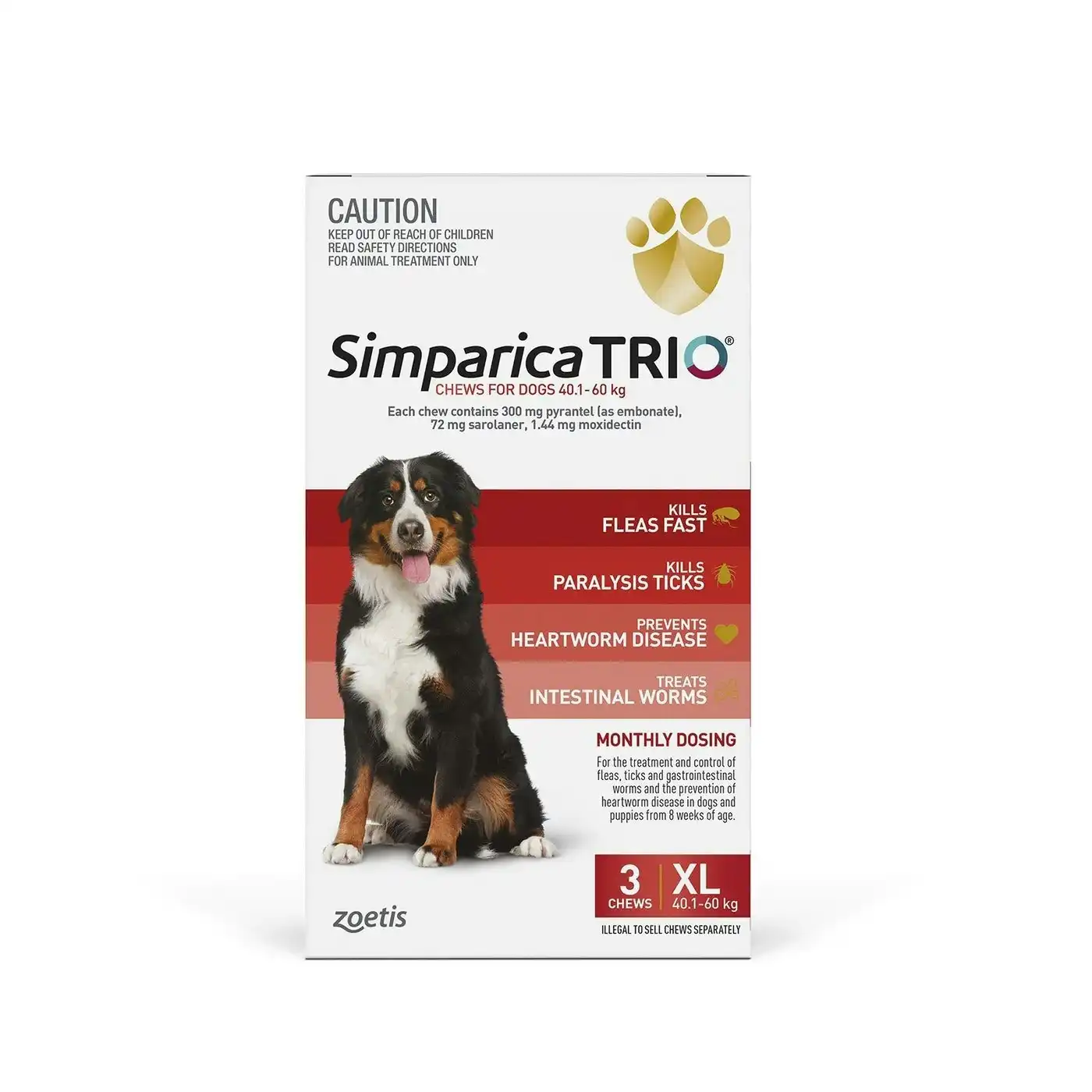 Simparica Trio Flea Tick And Worming Chews For Extra Large Dogs Red 3 Pack