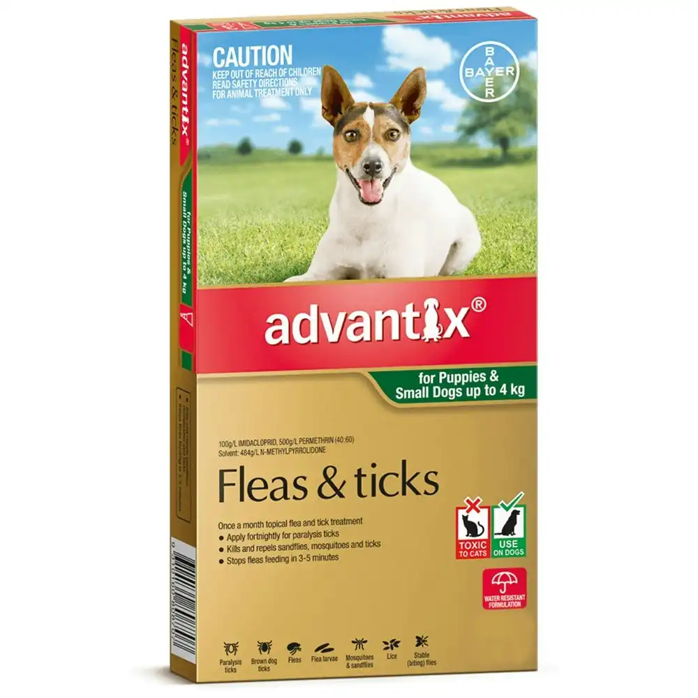 Advantix For Small Dogs & Pups Up To 4Kg (Green) 3 Pack
