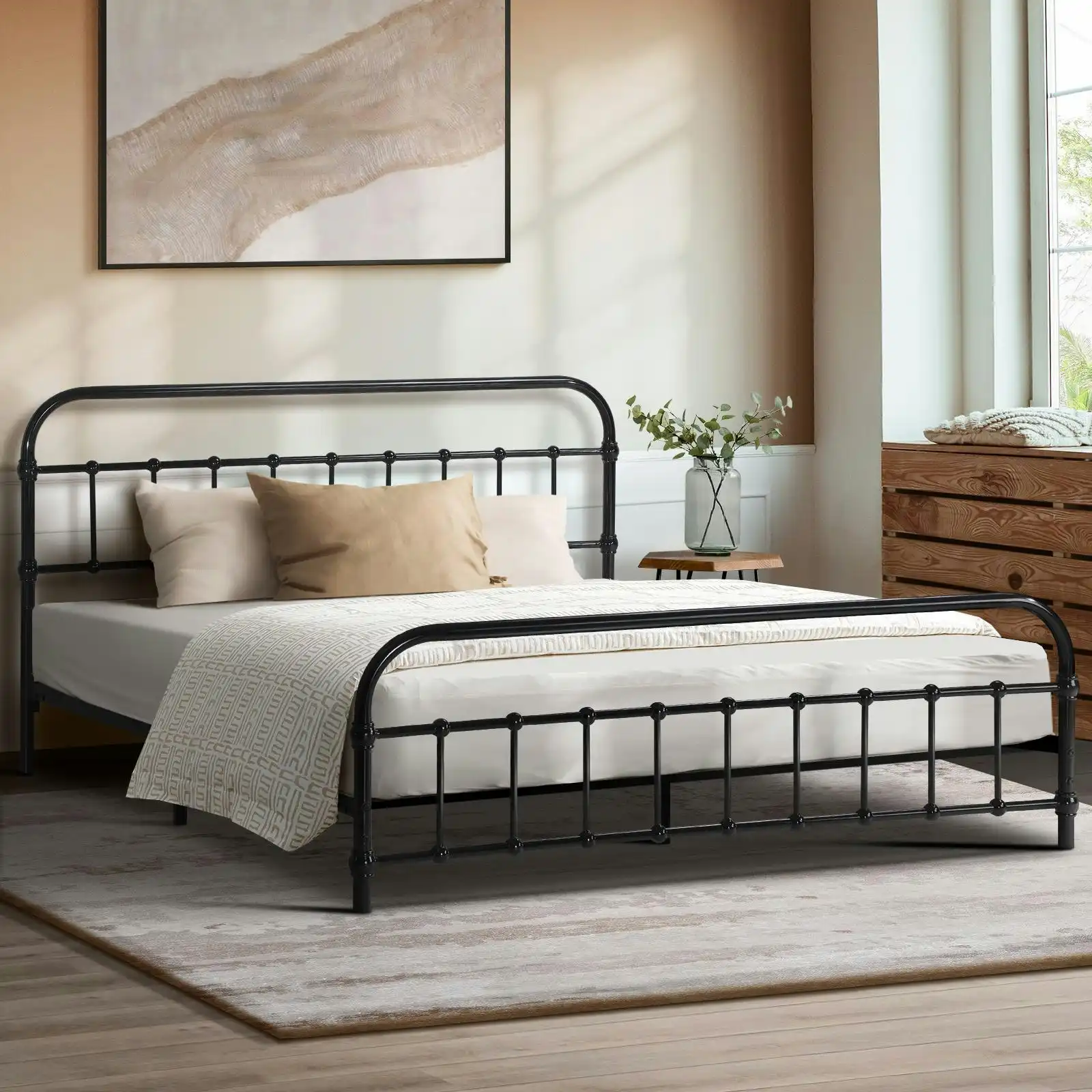 Oikiture Metal Bed Frame Queen Size Bed Base Platform