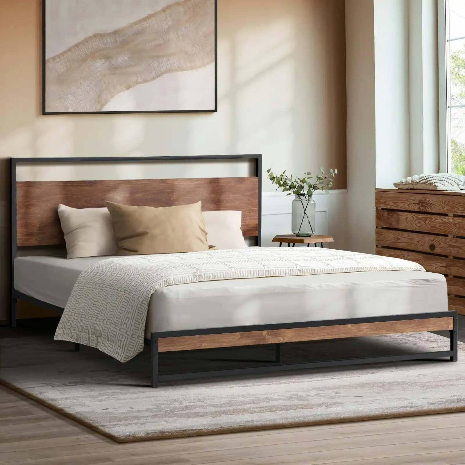 Oikiture Metal Bed Frame Double Size Beds Base Platform Wood