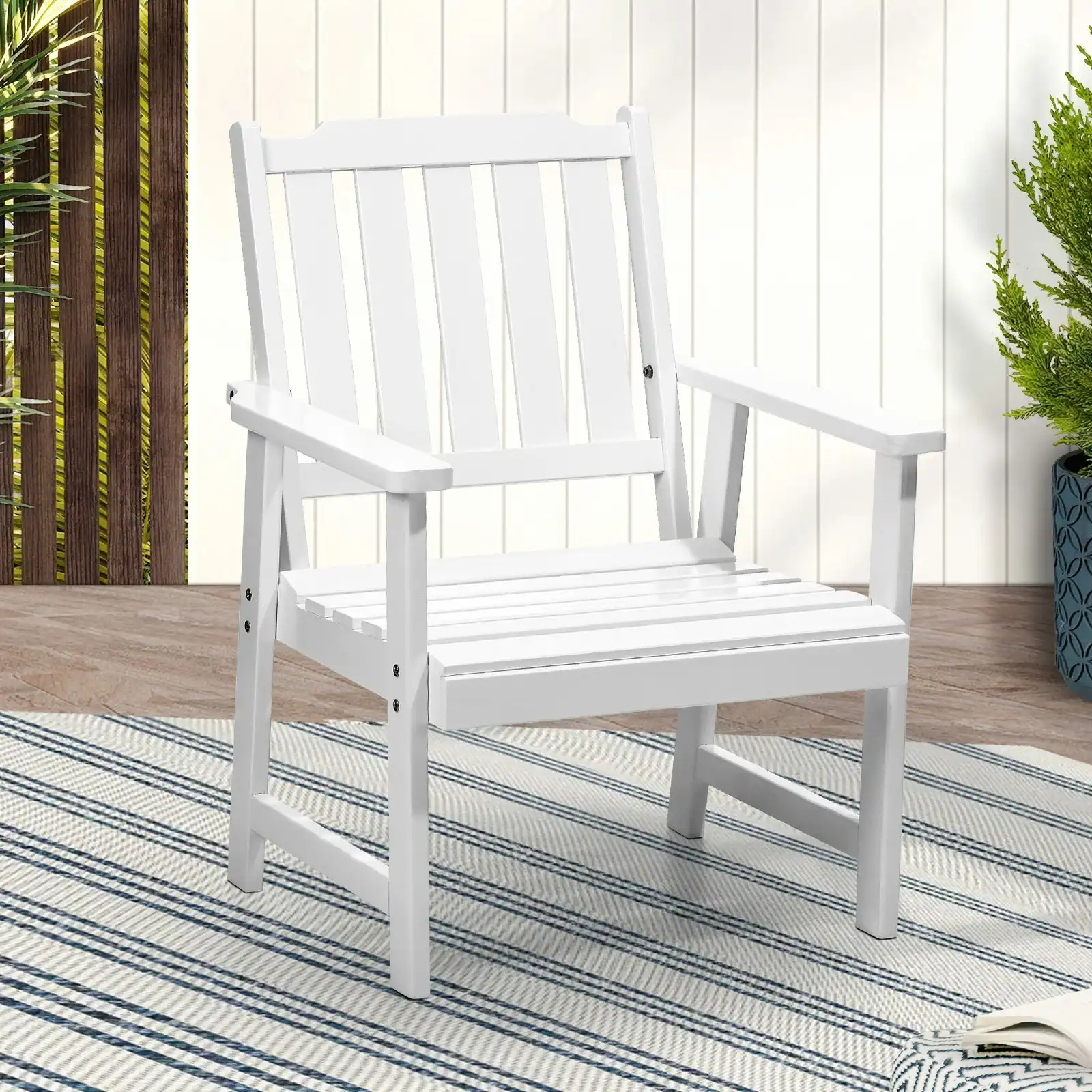 Livsip Outdoor Armchair Wooden Patio Furniture Chairs Garden Seat White