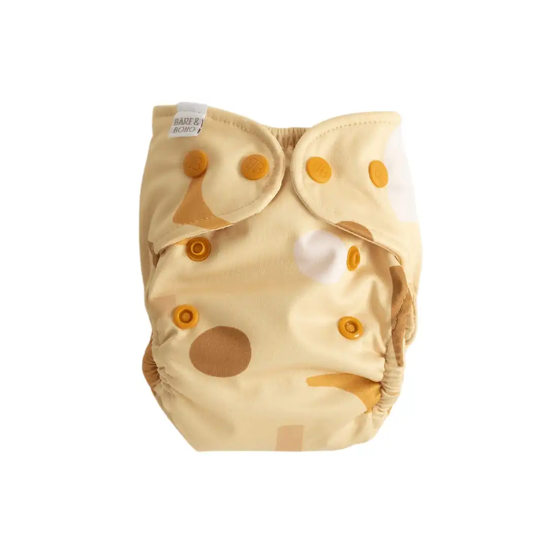 Bare and Boho Reusable Soft Cover Nappy 2.0 Newborn 1-5kg Apricot Shapes 1 Pack