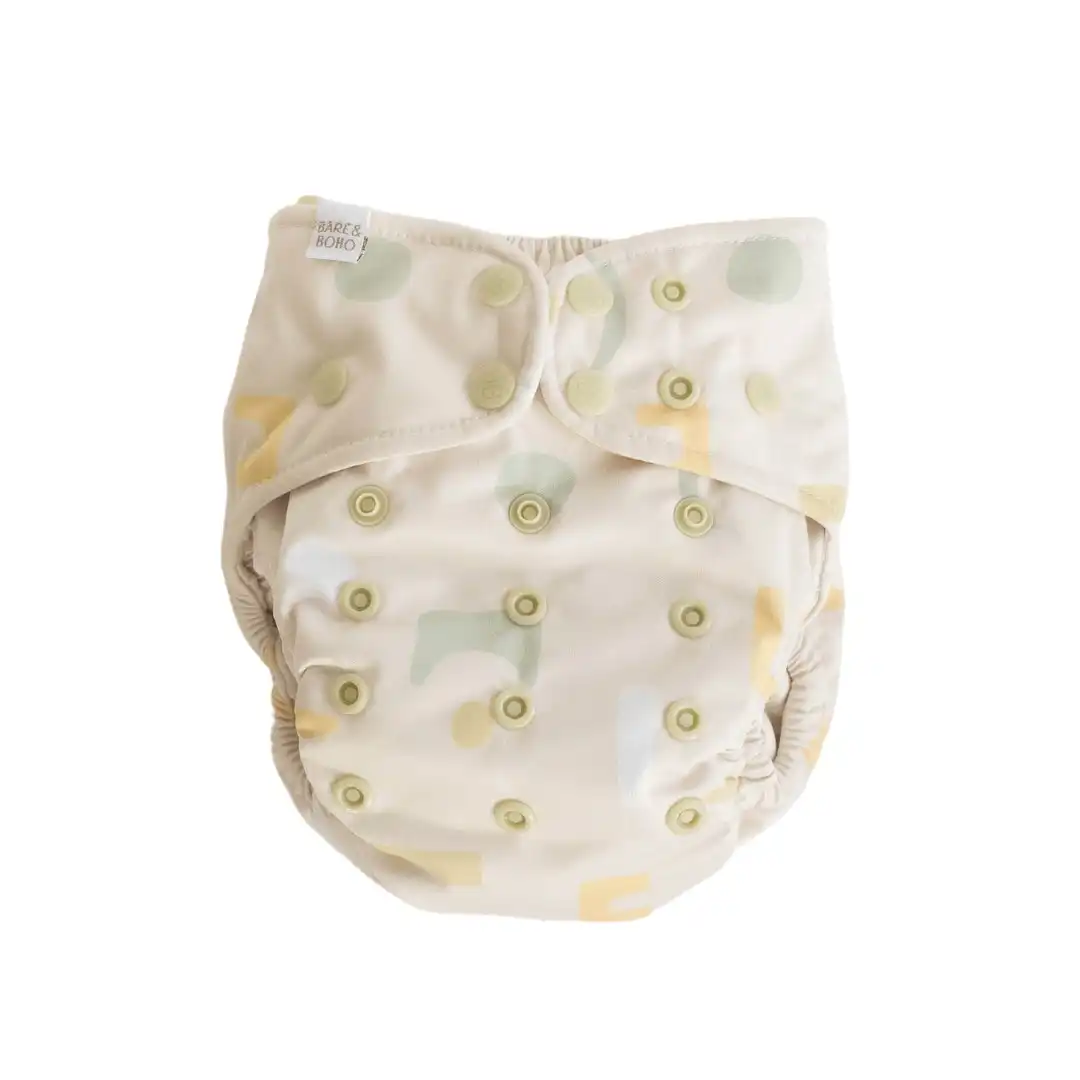 Bare and Boho Reusable Soft Cover Nappy 2.0 One Size 4kg+ Sage Shapes 1 Pack