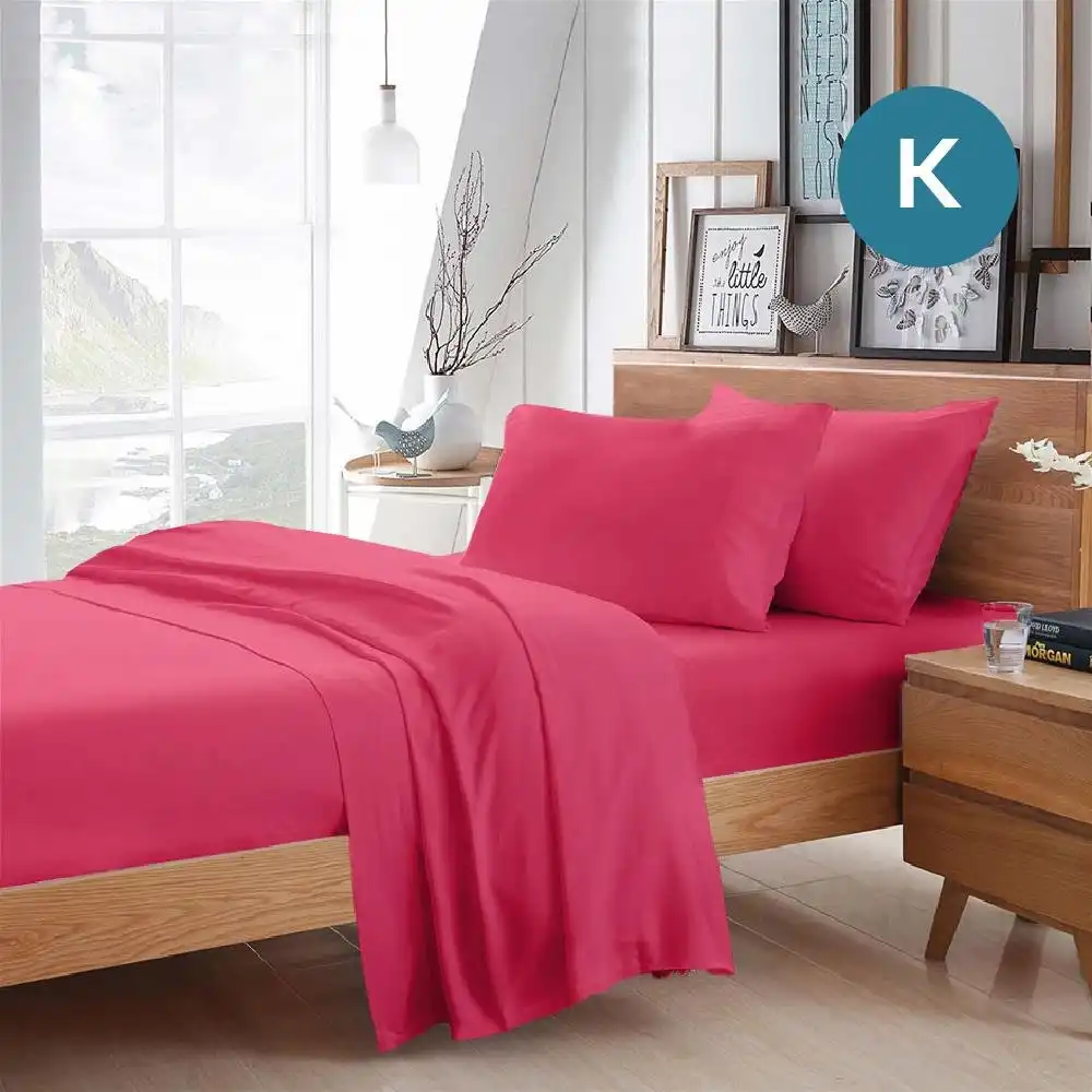 King Size Hot Pink Color Poly Cotton Fitted Sheet Flat Sheet Pillowcase Sheet Set