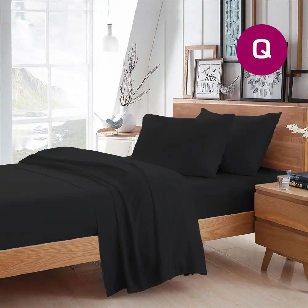 Queen Size Black Color Poly Cotton Fitted Sheet Flat Sheet Pillowcase Sheet Set