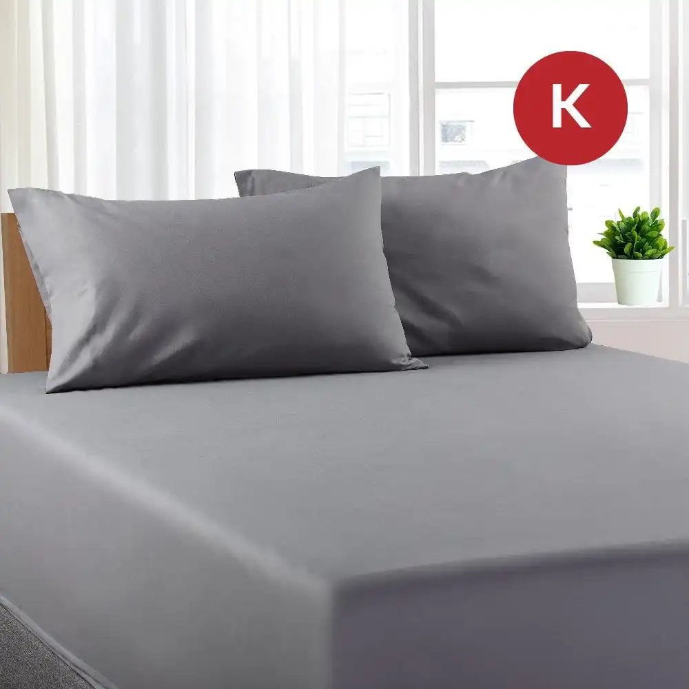 King Size Grey Color Poly Cotton Fitted Sheet + Pillowcase