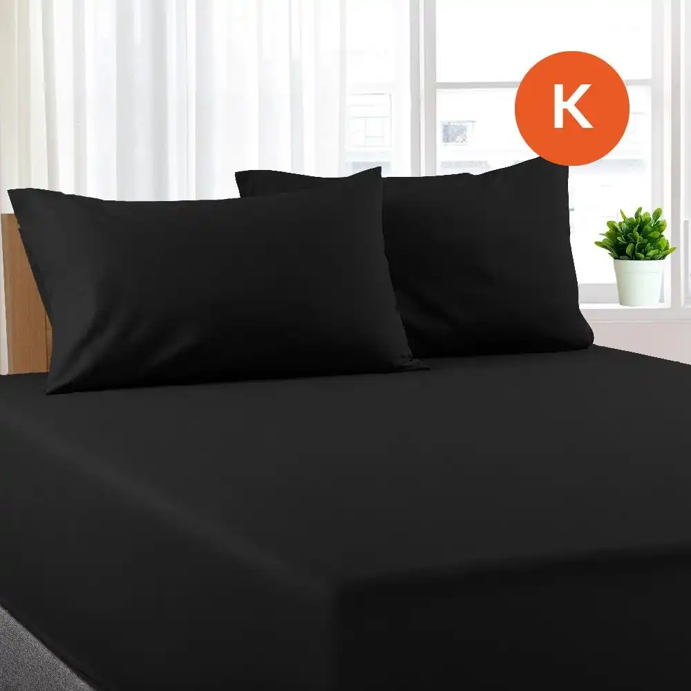 King Size Black Color Poly Cotton Fitted Sheet + Pillowcase