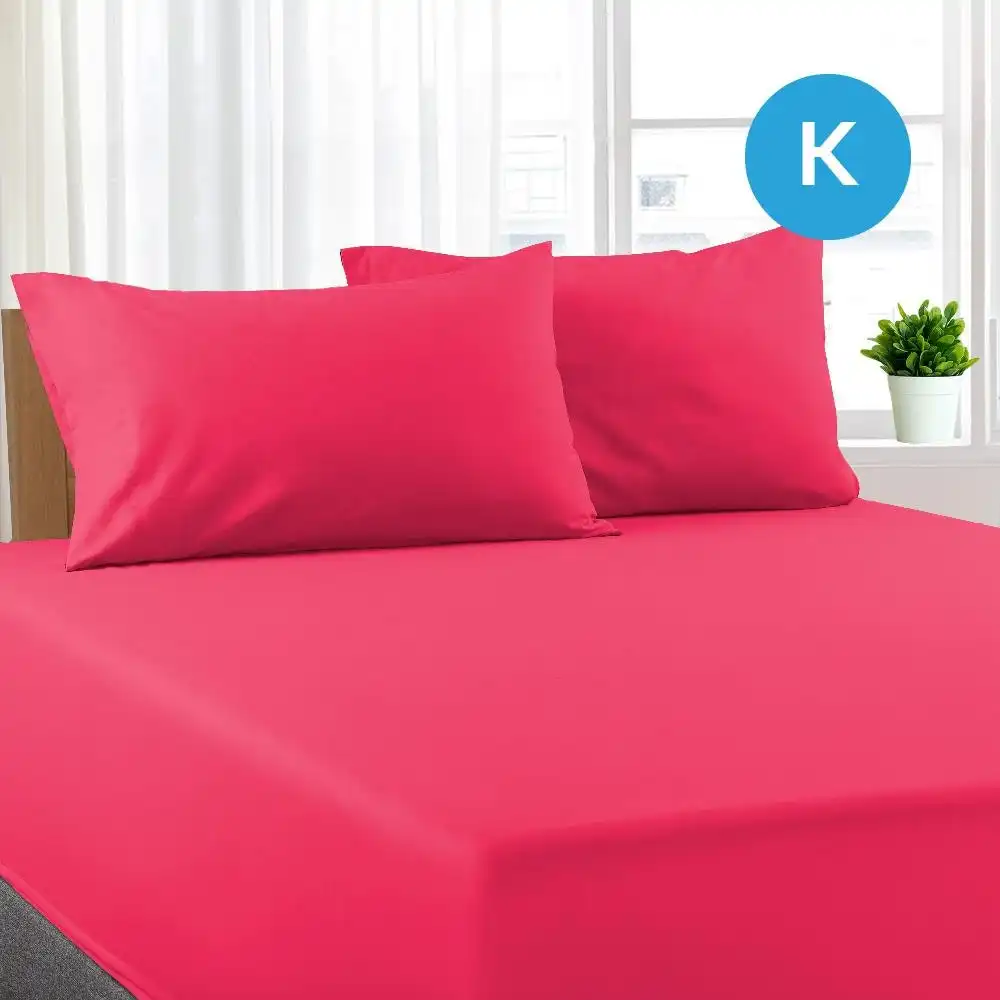 King Size Hot Pink Color Poly Cotton Fitted Sheet + Pillowcase