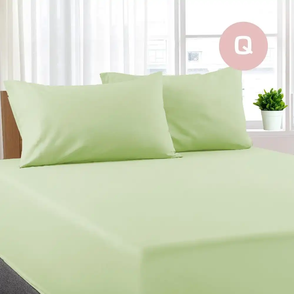 Queen Size Pistachio Color Poly Cotton Fitted Sheet + Pillowcase