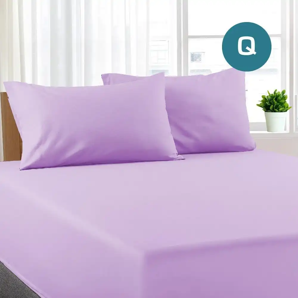 Queen Size Lilac Color Poly Cotton Fitted Sheet + Pillowcase