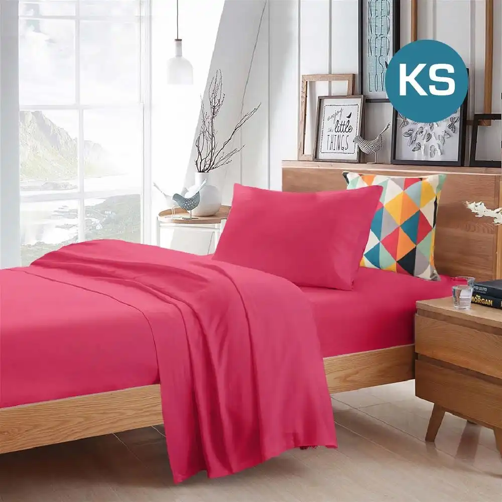 King Single Size Hot Pink Color Poly Cotton Fitted Sheet Flat Sheet Pillowcase Sheet Set