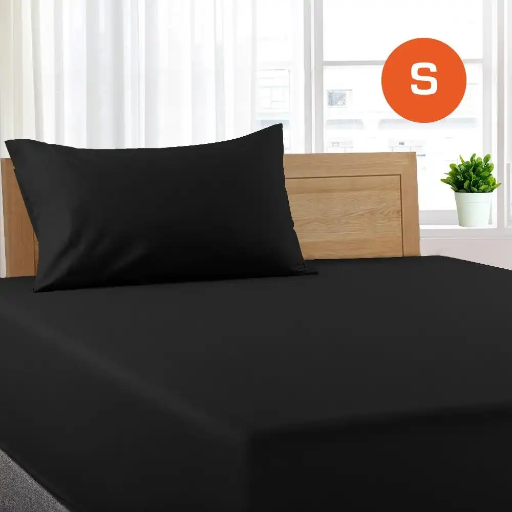 Single Size Black Color Poly Cotton Fitted Sheet + Pillowcase